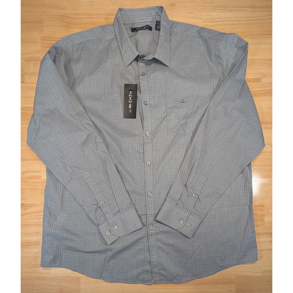 AXIST Mens Long‎ Sleeve Button Front Shirt XXL Sleet Gray Geometric A1WS5052OF
